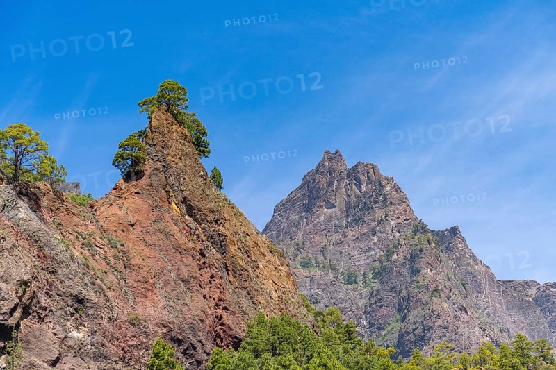Rock peaks in the volcanic caldera of the Caldera de Taburiente National Park