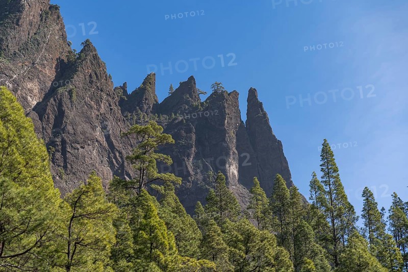 Rock peaks in the volcanic caldera of the Caldera de Taburiente National Park