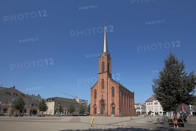 Neo-Gothic Friedenskirche on the market square in Kehl
