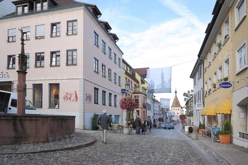 View from the market place in main street in Endingen