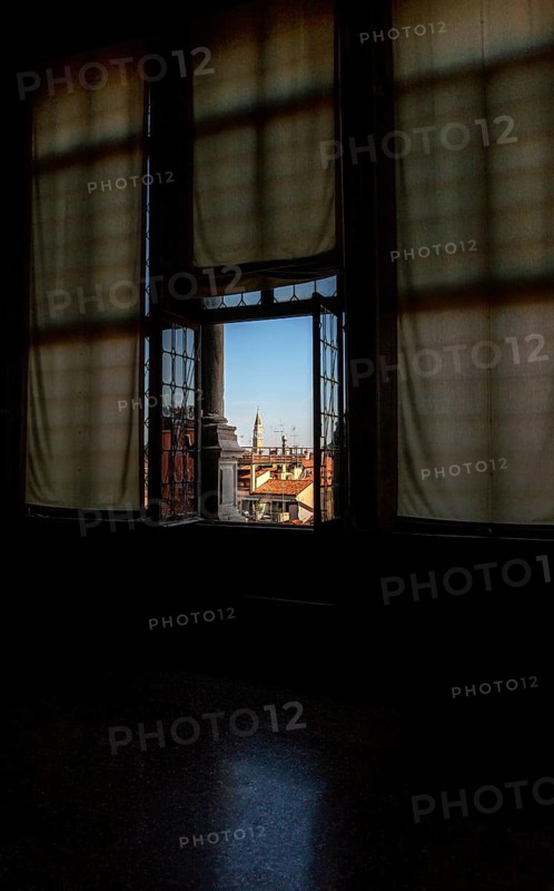 View from a window of the great hall onto the roofs of the city