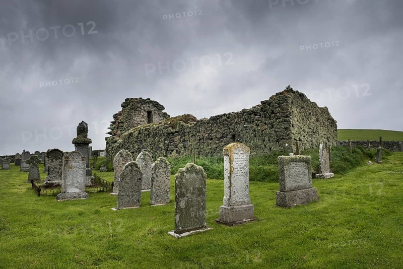 The derelict church and graveyard of St Olaf's Kirk