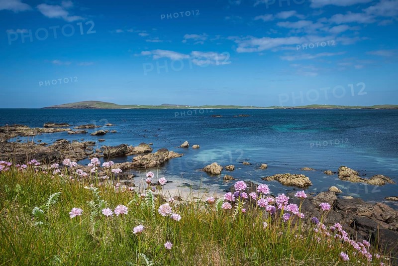Coastal scene with view of the island of Papa Stour