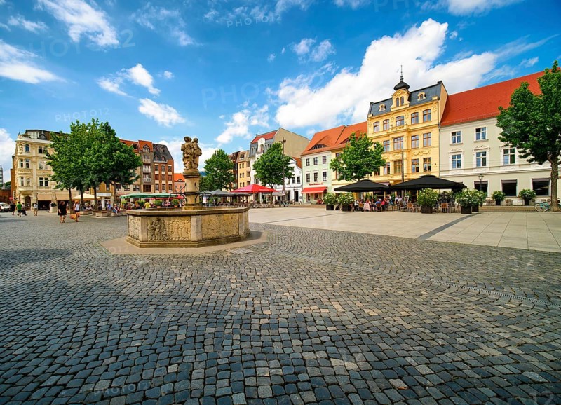 Altmarkt with market fountain by sculptor Johannes Peschel