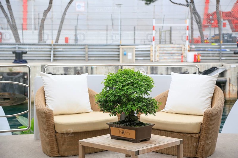 Seating on the aft deck of a motor yacht at the race track