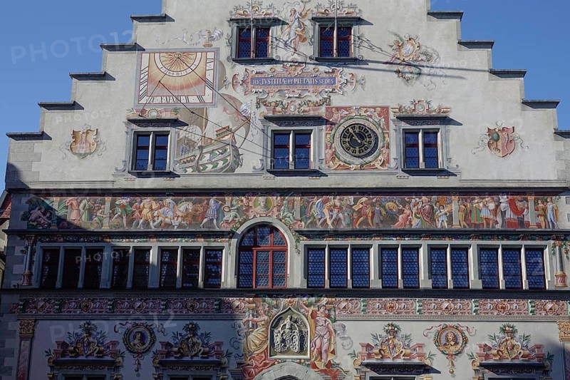 Old town hall in Gothic style with picture friezes