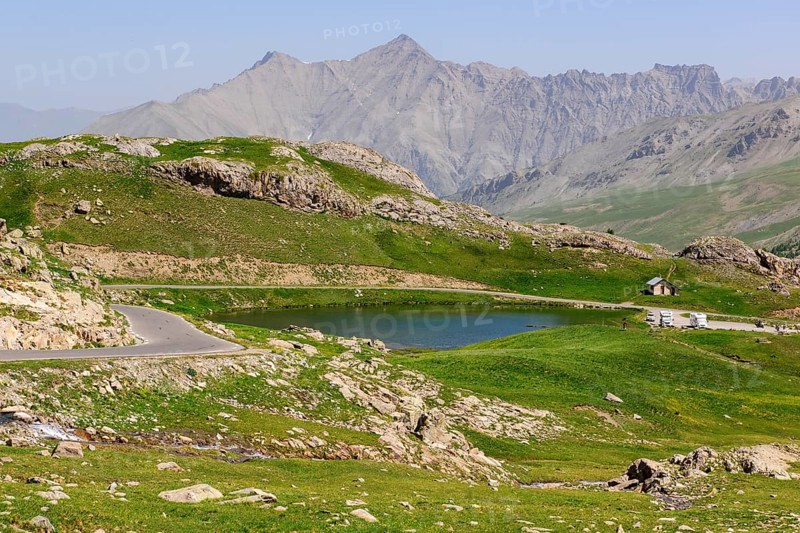 View of Lac des Eissaupres above tree line on Route Col de la Bonette