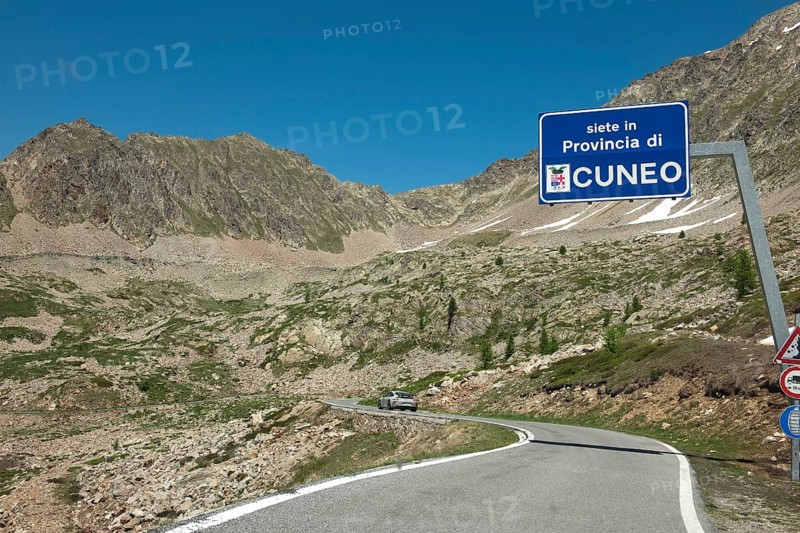 Porsche GT3 sports car crosses 2350 metre high Passo Lombarda pass on French-Italian border