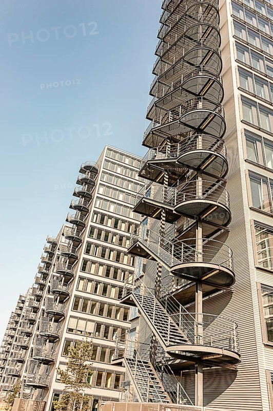 Modern office buildings with spiral staircases