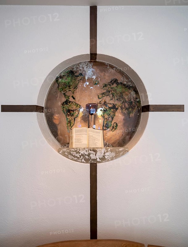 Wall cross with glass globe
