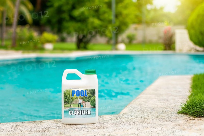 Concept of chemical products to purify swimming pools. Swimming pool clarifier