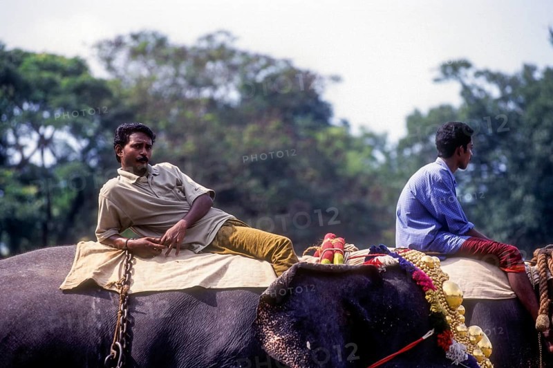 Mahout relaxing on elephant