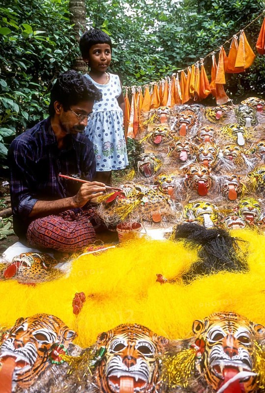 Making pulikali mask in Thrissur or Trichur