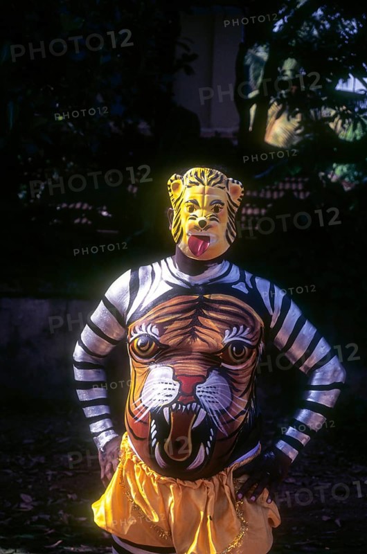 Pulikali or Tiger dancer during Onam festival in Thrissur or Trichur