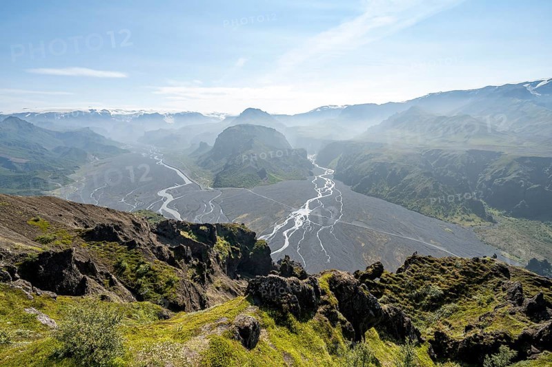 Mountains with glacier Myrdalsjoekull