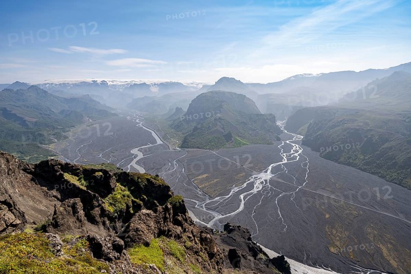 Mountains with glacier Myrdalsjoekull