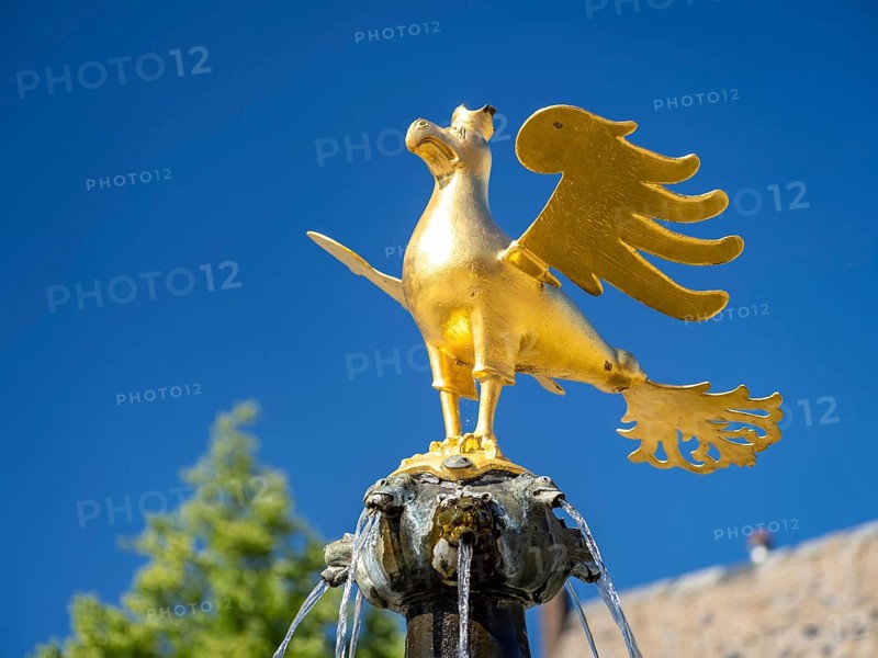 Golden eagle on the market fountain on the market square