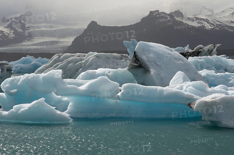 Chunks of ice on the glacial lake Joekulsarlon