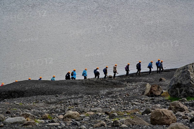 A hiking group on the way to the glacier Myrdalsjoekull