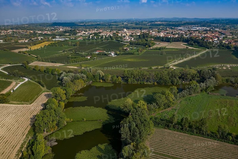 View of Pozzolengo town and the peat bog in the Mantelli area hinterland Lake Garda