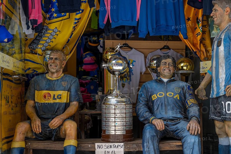 Football figures in a sports shop