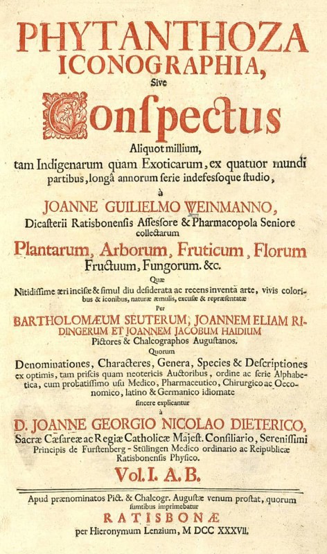 Title page of the botanical work Phytanthoza iconographia