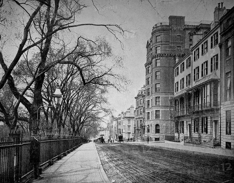 Building and street scene of Beacon Street in Boston