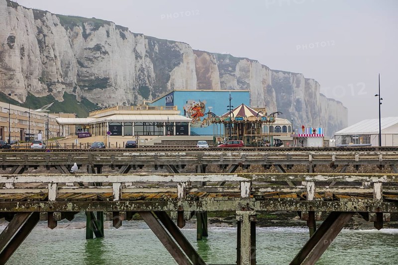 Coastal village of Le Treport at the mouth of the Bresle on the English Channel with Europe's highest chalk cliff and casino