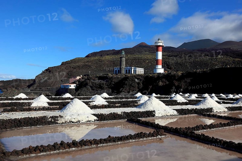 Crystal pools and salt mountains of the salt works in Fuencaliente at the Punta de Fuencaliente
