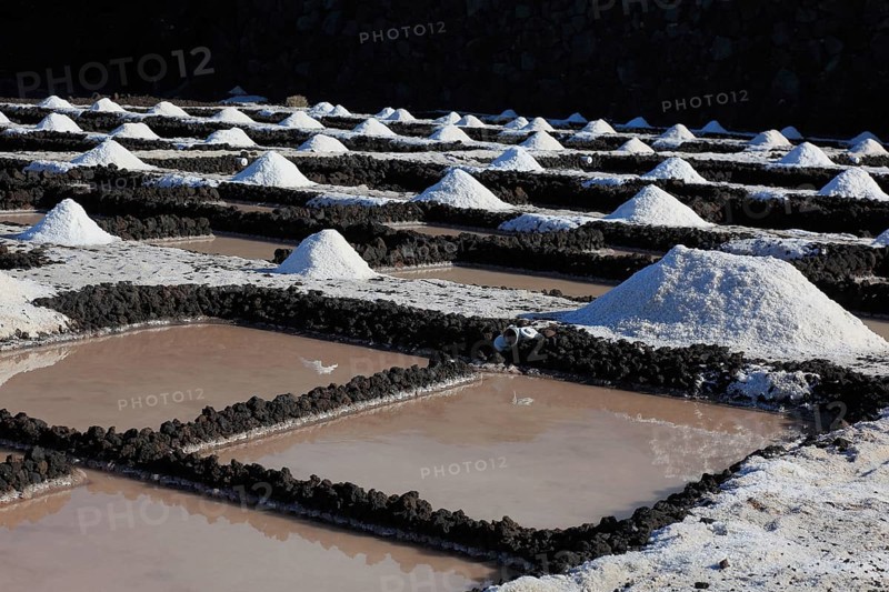 Crystal pools and salt mountains of the salt works in Fuencaliente at the Punta de Fuencaliente