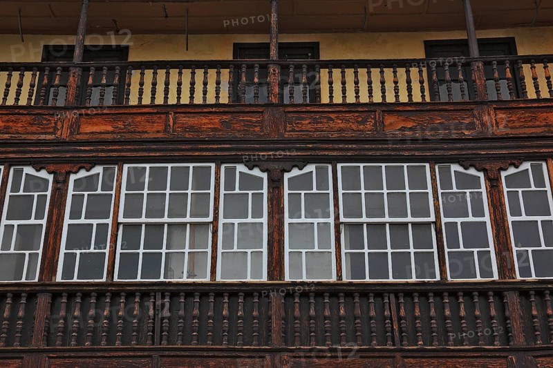 Typical balcony houses on the shore road of the city of Santa Cruz de la Palma