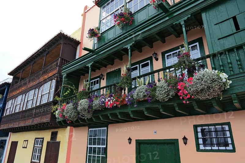 Typical balcony houses on the shore road in the town of Santa Cruz de la Palma