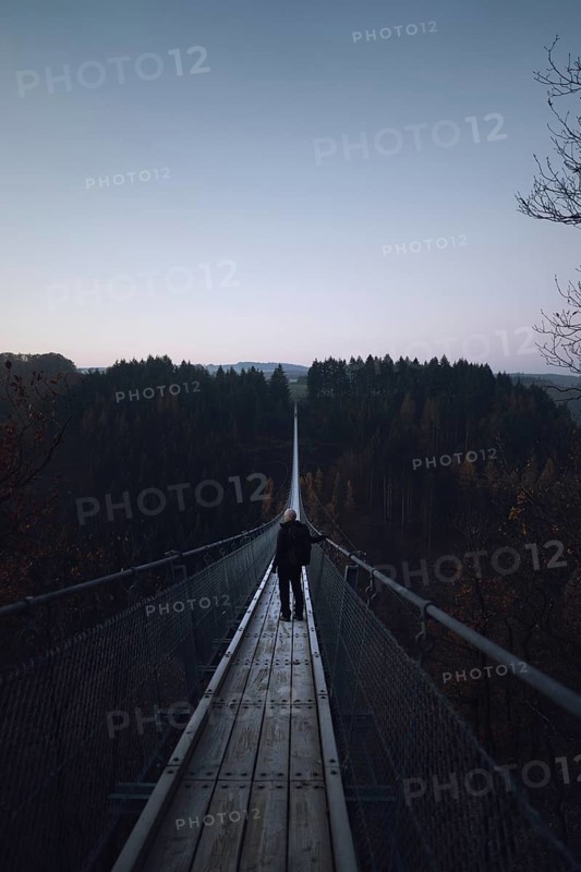 Geierlay suspension rope bridge in winter