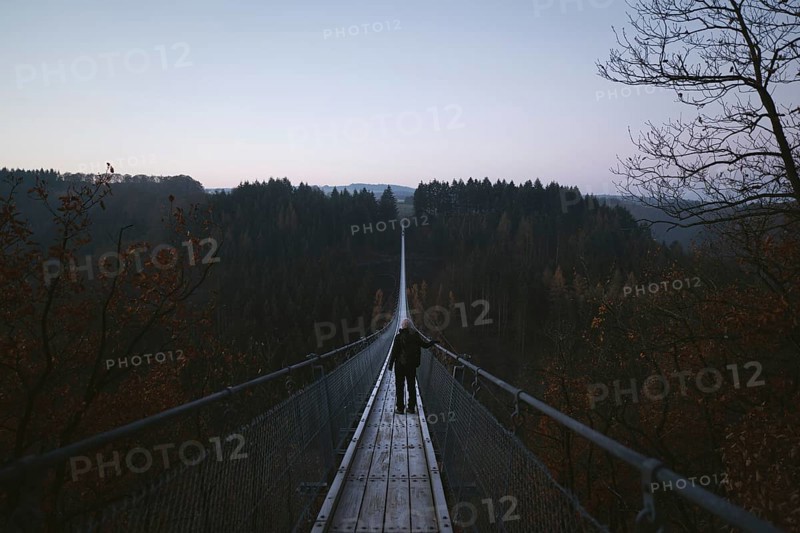 Geierlay suspension rope bridge in winter