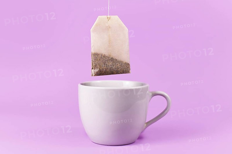 Tea bag and cup,
