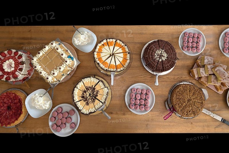 Table with cakes and pies for a wedding celebration, Mecklenburg-Vorpommern