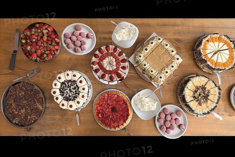 Table with cakes and pies for a wedding celebration, Mecklenburg-Vorpommern