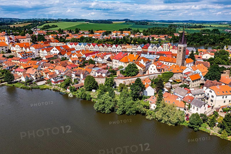 Aerial of the Unesco site historic center of Telc, Czech Republic