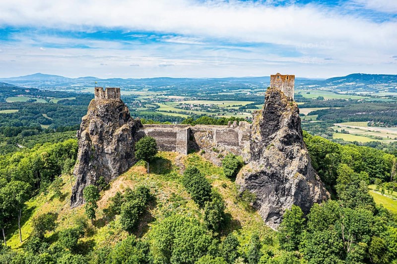 Aerial of Trosky castle, Bohemian paradise