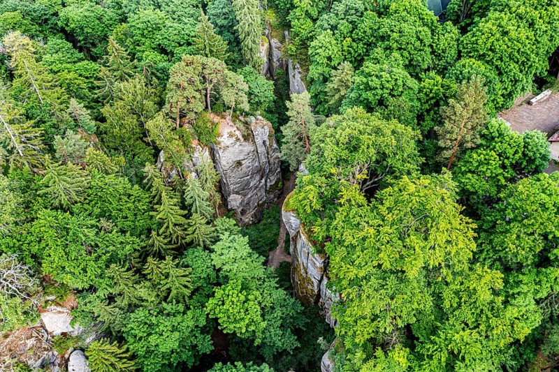 Aerial of Rock town Hruba Skala, Bohemian paradise