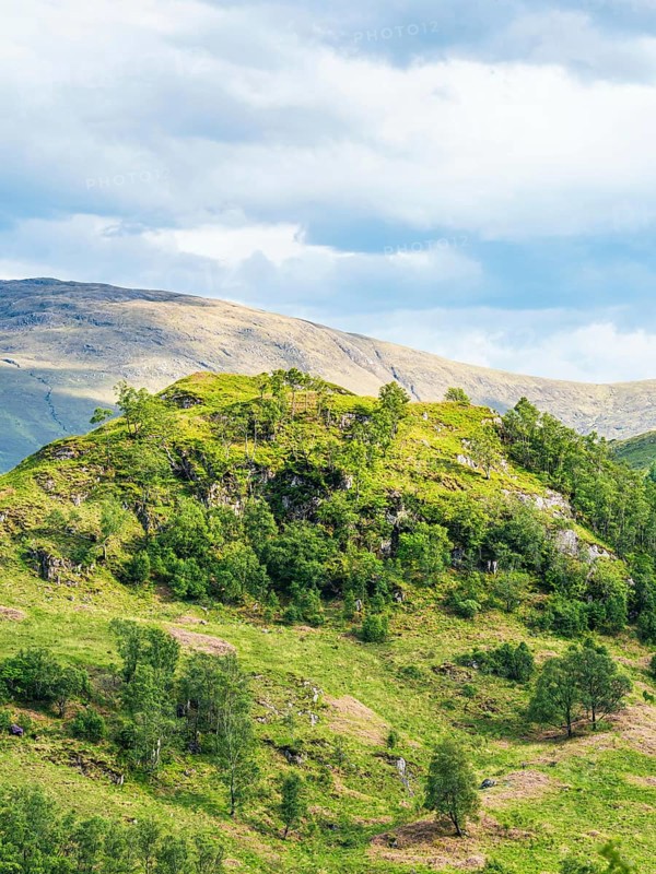 Mountains in Lights and Shadows over Glenfinnan Viaduct, West Highland Line in Glenfinnan