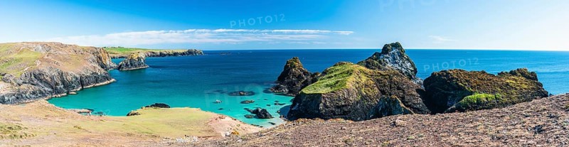 Panorama over Kynance Cove Mermaid Pool and Cliffs, Cornwall