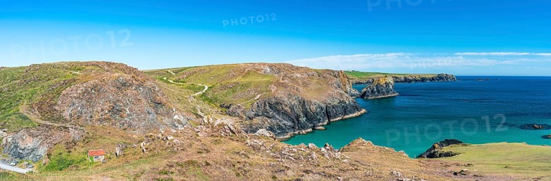 Panorama over Kynance Cove Mermaid Pool and Cliffs, Cornwall