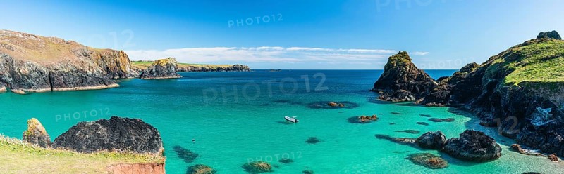 Panorama over Kynance Cove Mermaid Pool and Cliffs, Cornwall