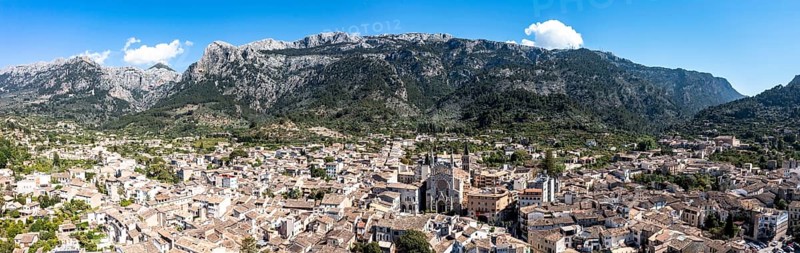 Aerial view, old town of Soller