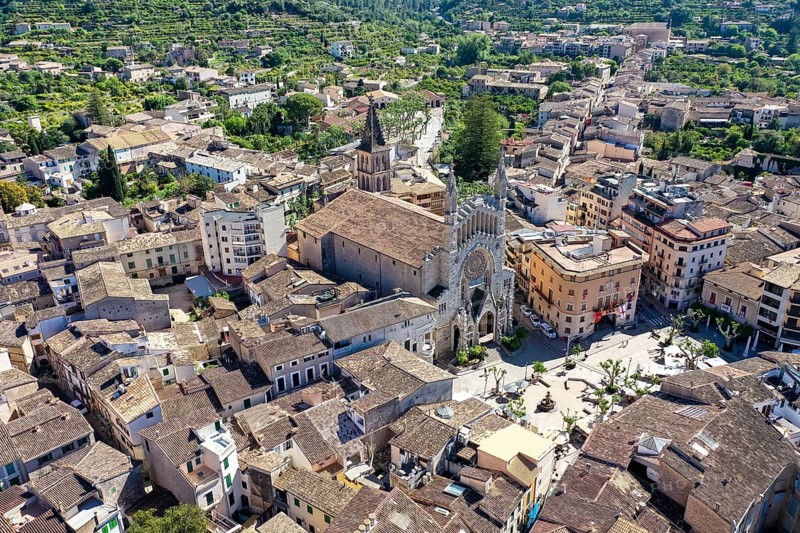 Aerial view, old town of Soller