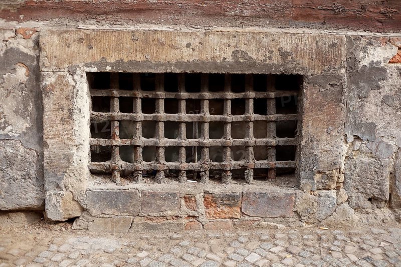 Old barred cellar window, Germany