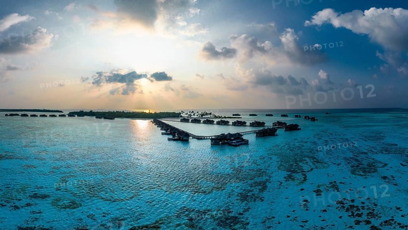 Aerial view, Gili Lankanfushi with water bungalows