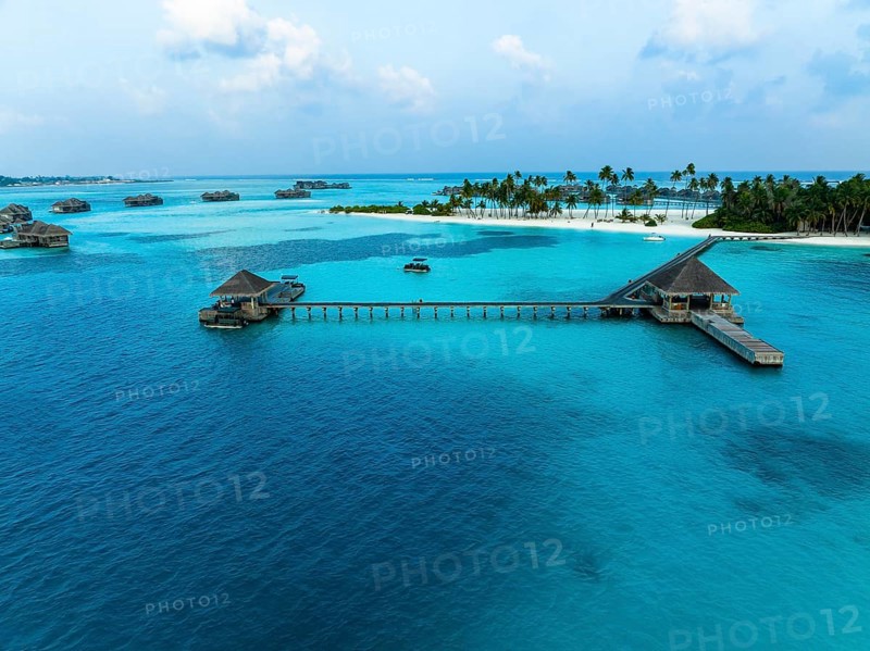 Aerial view, Gili Lankanfushi with water bungalows