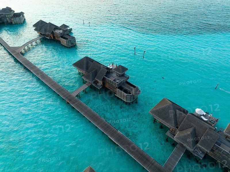 Aerial view, Gili Lankanfushi with water bungalows